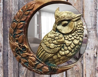 Owl Mirror with Moon Celestial Mirror Crescent Moon Mirror Moon Mirror Owl Resin Mirror Patio Mirror Art Nouveau