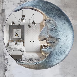 Handmade Crescent Moon Mirror • Silver Resin Celestial Wall Art image 9