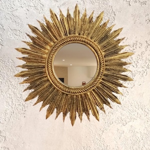 Handgjord bronsfärgad solstrålespegel – Resin boho väggdekor – Liten vintage accentspegel