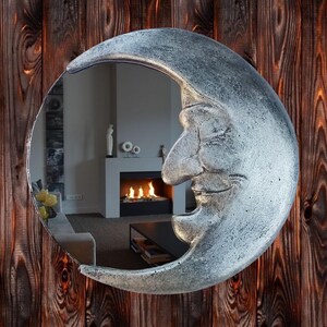 Handmade Crescent Moon Mirror • Silver Resin Celestial Wall Art image 17