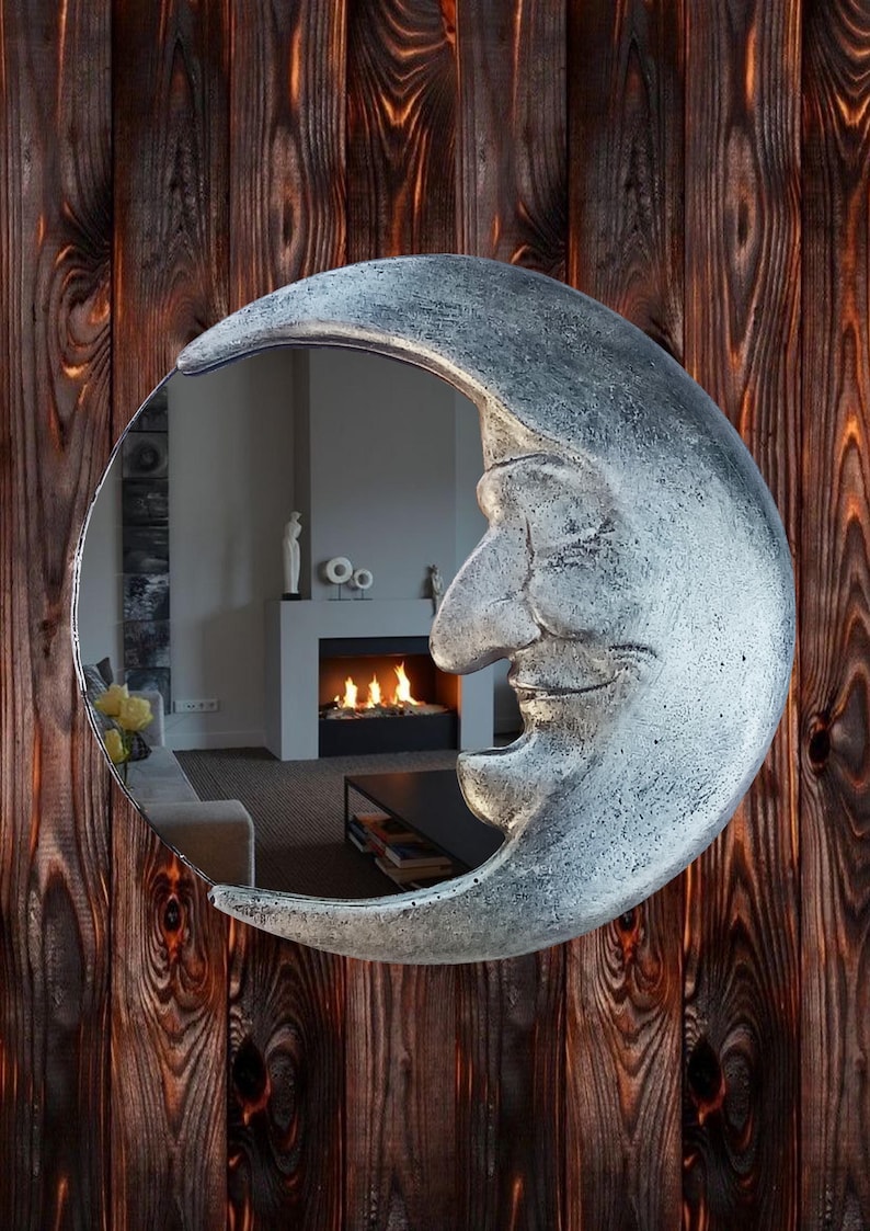 Handmade Crescent Moon Mirror • Silver Resin Celestial Wall Art image 17