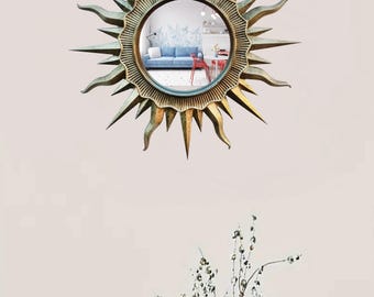Vintage Brass Sunburst Mirror: Resin Wall Decor (9.4 inch)