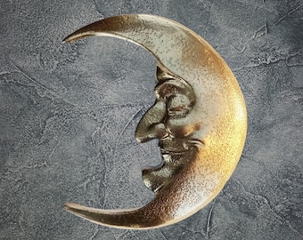 Handmade Resin Crescent Moon Wall Decor, Textured Gold Finish