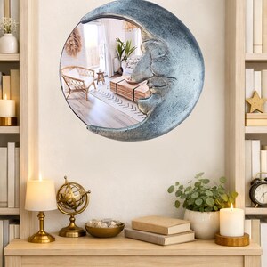 Handmade Crescent Moon Mirror • Silver Resin Celestial Wall Art image 11