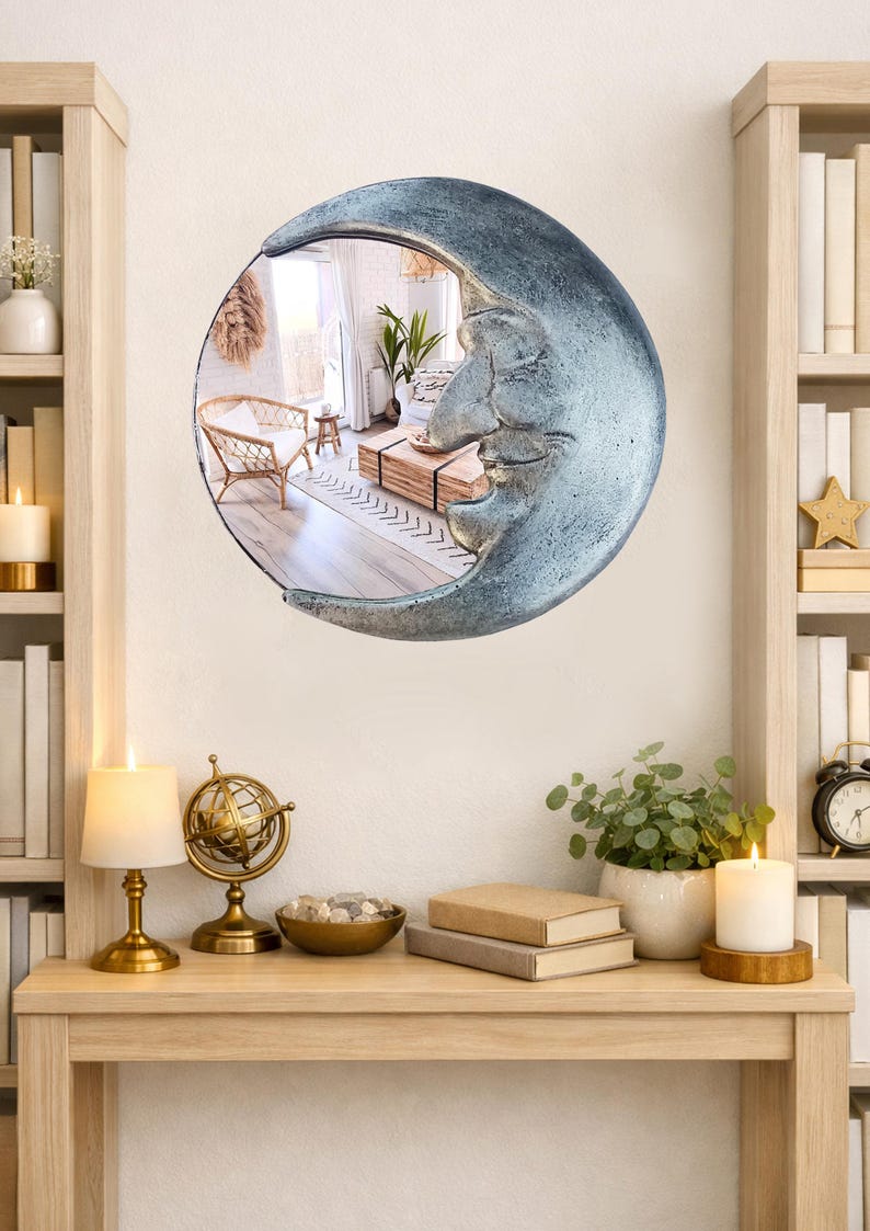 Handmade Crescent Moon Mirror • Silver Resin Celestial Wall Art image 11