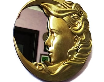 Crescent Moon Resin Mirror: Art Nouveau Celestial Decor
