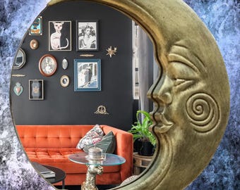 Moon Eye Mirror • Crescent Moon Wall Decor • Witchy Resin Mirror • Celestial Occult Decor • Mystical Moon Wall Art