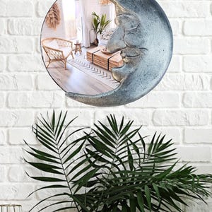 Handmade Crescent Moon Mirror • Silver Resin Celestial Wall Art image 7