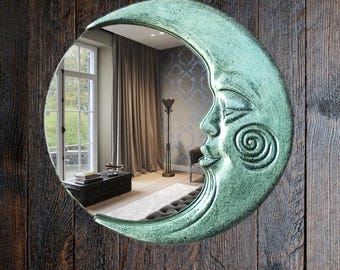 Crescent Moon Resin Mirror • Gothic Moon Wall Decor • Celestial Art Nouveau Mirror • Witchy Home Accent • 7.3 inch Moon Wall Hanging