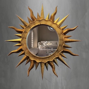 Hand-Painted Resin Sunburst Mirror • Mid Century Boho Wall Decor