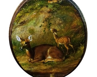 Tableau Mural Arthur Fitzwilliam Tait - "Biche Et Deux Faons" - Reproduction Sur Toile Encadrée - Prêt à Accrocher
