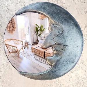 Handmade Crescent Moon Mirror • Silver Resin Celestial Wall Art image 2