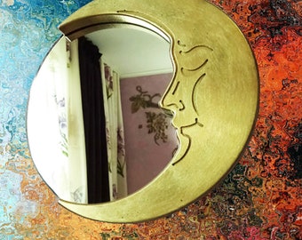 Crescent Moon Resin Mirror: Art Nouveau Celestial Decor