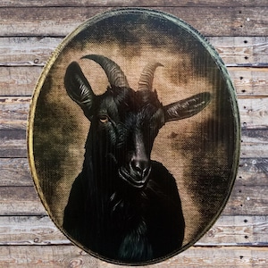Wooden  Plaque  Philip Goat Victorian Wall Art  Vintage Style Animal Art  Handmade Witchcraft WitchWood Wall Art Handmade photo transfer