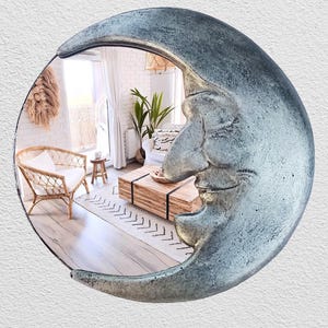 Handmade Crescent Moon Mirror • Silver Resin Celestial Wall Art image 5
