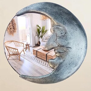 Handmade Crescent Moon Mirror • Silver Resin Celestial Wall Art image 12