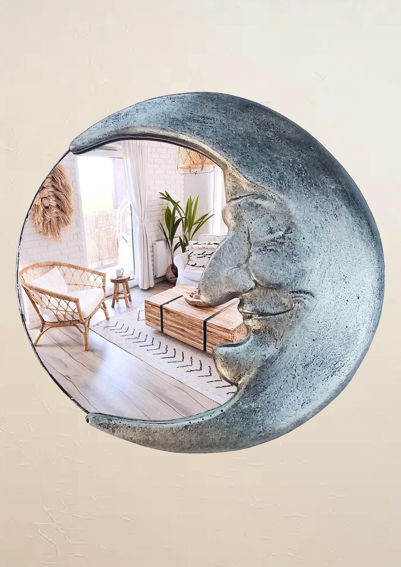 Handmade Crescent Moon Mirror • Silver Resin Celestial Wall Art image 12
