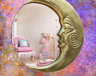 Moon Eye Mirror • Crescent Moon Wall Decor • Witchy Resin Mirror • Celestial Occult Decor • Mystical Moon Wall Art