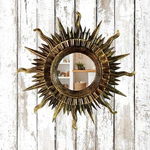 Zonnespiegel brons met patina hars cadeau art deco stijl glamoureuze spiegel met zonnestralen muur spiegels decoratieve vintage sterren boerderij decor