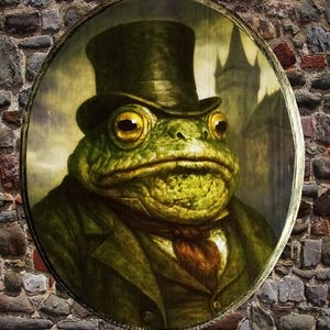 Lord Quackston  Whimsical Victorian Frog Portrait in Gold Oval Frame, Perfect for Eclectic Decor, Unique Gift Idea, or Statement Wall Art
