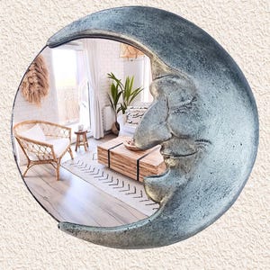 Handmade Crescent Moon Mirror • Silver Resin Celestial Wall Art image 20