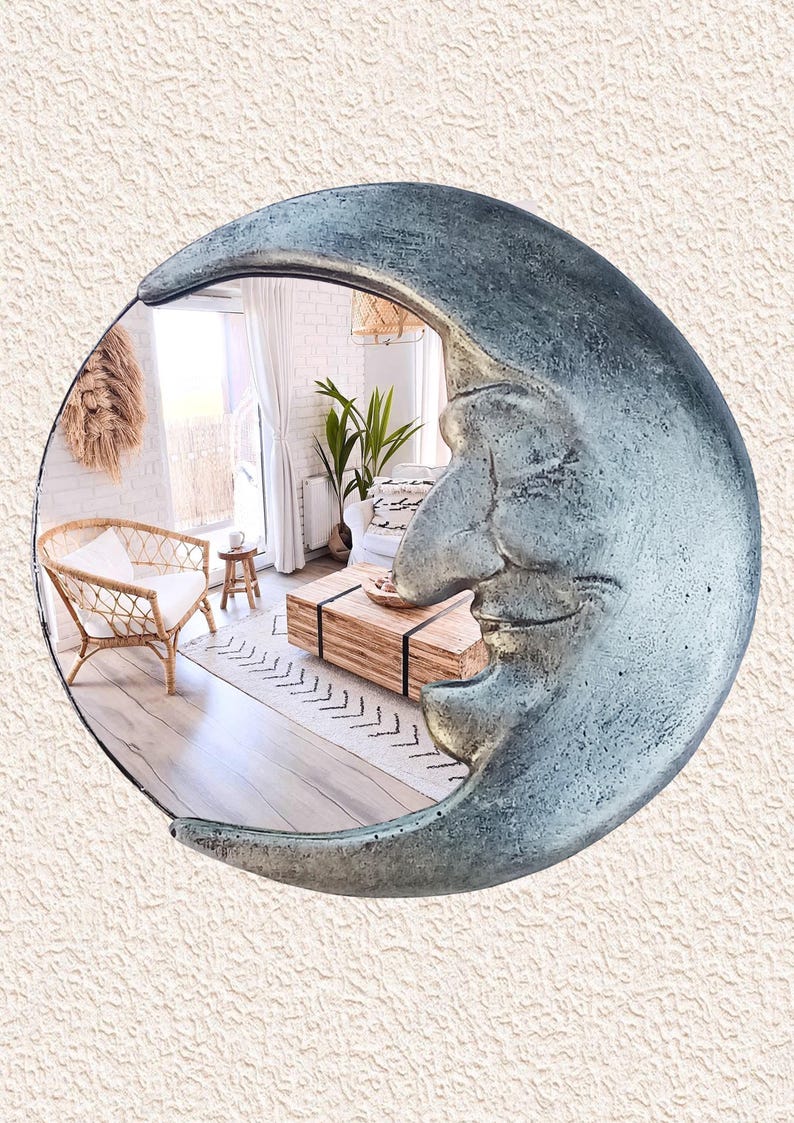 Handmade Crescent Moon Mirror • Silver Resin Celestial Wall Art image 20