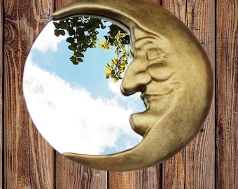 Moon Resin Mirror – Handmade Crescent Wall Decor, Bronze Finish, 7.3" Diameter