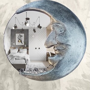 Handmade Crescent Moon Mirror • Silver Resin Celestial Wall Art image 8