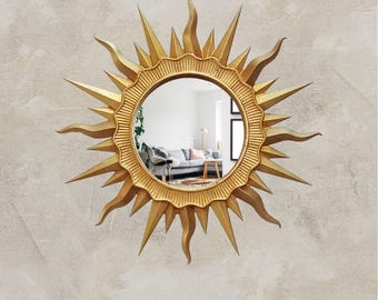 Handmade Resin Round Small Mirror with Golden Patina Finish – Vintage Wall Art