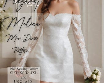 Off Shoulder Dress Sewing Pattern, Long Sleeved Dress Pattern, Mini Dress Pattern, Sweatheart Neck Dress Pattern, PDF Digital Sewing Pattern