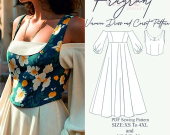 Renaissance Regency Dress,Cosplay Costume Dress,Celtic Dress,Medieval Boho Corset Dress,Fantasy Fairy Dress,PDF Digital Sewing Pattern