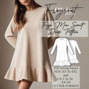 Sweatshirt Dress Sewing Pattern, Oversized Sweatshirt Dress, Easy Beginner Pattern, Women Dress Sewing Pattern, PDF Digital Sewing Pattern