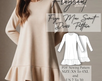 Sweatshirt Dress Sewing Pattern, Oversized Sweatshirt Dress, Easy Beginner Pattern, Women Dress Sewing Pattern, PDF Digital Sewing Pattern