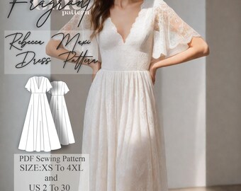 V Neck Dress Sewing Pattern , Maxi Dress Sewing Pattern , Bohemian Dress Pattern , Flared Sleeve Dress Pattern , PDF Digital Sewing Pattern