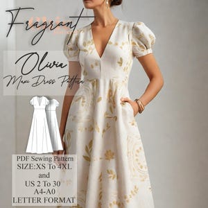 Dress Sewing Pattern | V Neck Dress Sewing Pattern | Maxi Dress Sewing Pattern | Women Sewing Pattern Dress | PDF Digital Sewing Pattern