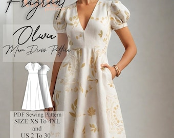 Dress Sewing Pattern | V Neck Dress Sewing Pattern | Maxi Dress Sewing Pattern | Women Sewing Pattern Dress | PDF Digital Sewing Pattern