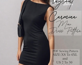 Boat Neck Dress Sewing Pattern,Mini Dress Pattern,Women Dress Pattern,Bodycon Dress Pattern,Easy Sewing Pattern,Digital PDF Sewing Pattern