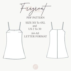 May include: A digital PDF pattern for a sleeveless dress with a simple, straight silhouette. The pattern is available in sizes XS to 4XL and US sizes 2 to 30. The pattern is designed to be printed on A4 or A0 paper.