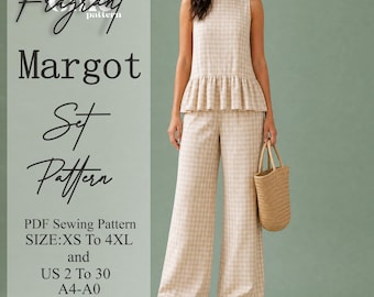 Women's Linen Lounge Set PDF Pattern | Peplum Ruffle Top & Palazzo Pants  Pattern | Digital Download