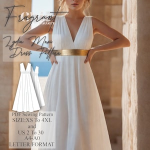 深い V ネックのギリシャのファンタジー ドレスの縫製パターン、ギリシャ風シュミーズ、ファンタジー ドレス、ギリシャの女神、コスチューム ドレス、デジタル PDF 縫製パターン