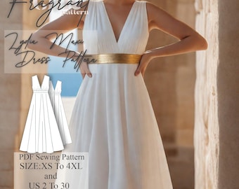 Patrón de costura de vestido de fantasía griega con escote en V profundo, camisola de estilo griego, vestido de fantasía, diosas griegas, vestido de disfraz, patrón de costura digital en PDF