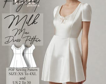 Mini Dress Sewing Pattern, Scoop Neck Dress Pattern, Women Dress Sewing Pattern,Milkmaid Dress Pattern,Prom Dress,PDF Digital Sewing Pattern