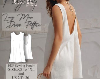 Open Back Dress Sewing Pattern | Mini Dress Sewing Pattern | Women Dress Sewing Pattern | Summer Dress Pattern | PDF Digital Sewing Pattern