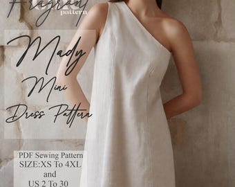 Patron de robe asymétrique, mini robe, patron de couture de robe femme, patron de robe en lin, robe d'été, patron de couture numérique PDF