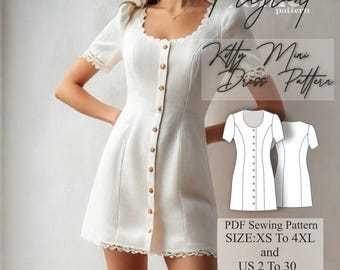 Button Down Dress Sewing Pattern | Mini Dress Sewing Pattern | Women Dress Sewing Pattern | Milkmaid Dress | PDF Digital Sewing Pattern