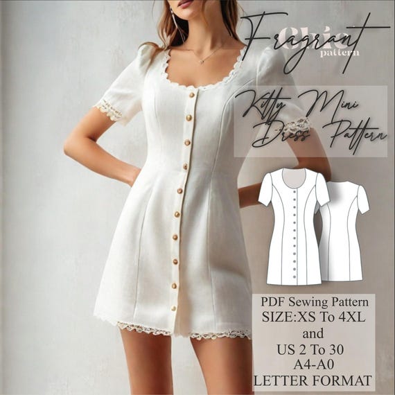 Button Down Dress Sewing Pattern | Mini Dress Sewing Pattern | Women Dress Sewing Pattern | Milkmaid Dress | PDF Digital Sewing Pattern