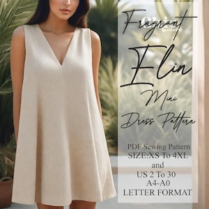 Women Linen Maxi Dress Pattern,Sleeveless Dress Pattern,Summer Simple Dress Pattern,V Neckline Mini Dress Pattern,PDF Digital Sewing Pattern