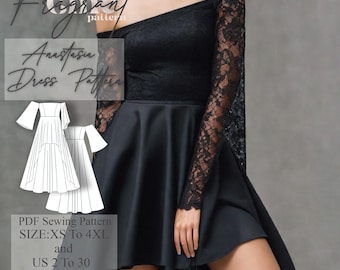 Off-shoulder jurk naaipatroon, vrouwen jurk naaipatroon, galajurkpatroon, kostuum cosplay jurk patroon, digitale pdf naaipatroon