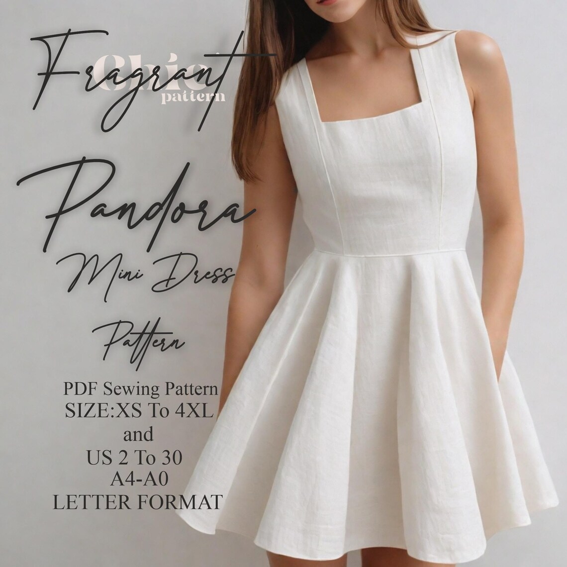 Square Neck Dress Sewing Pattern, Mini Dress Sewing Pattern, Women ...