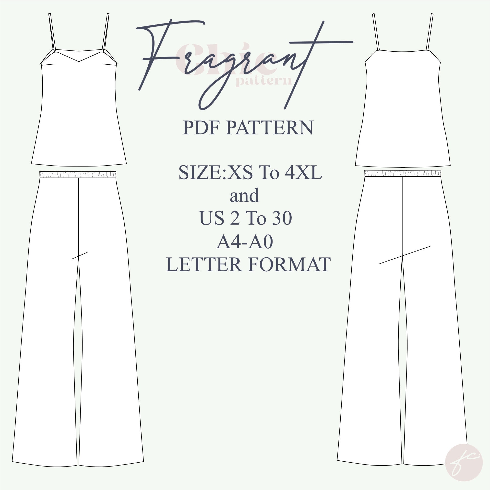 Female Pyjamas Pattern Nightwear Sewing Pattern,two Piece ,top and Pants Pattern, Pyjama ...